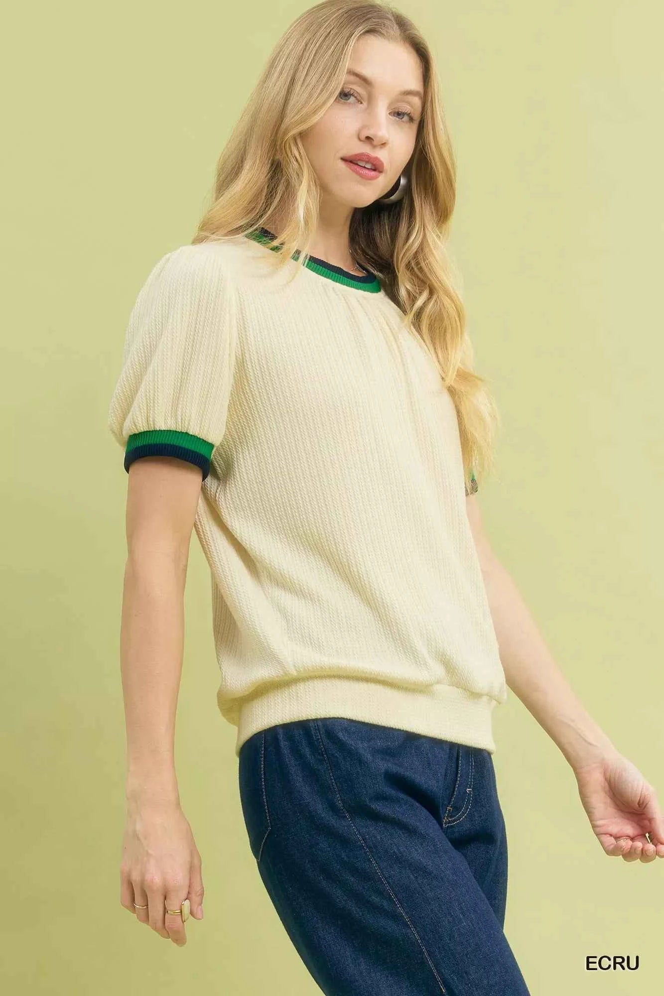 Puff Sleeve Knit Top with Contrast Rib Trim f3b4f108-27ca-4bd4-aacd-6c1687458d88-Max-Origin