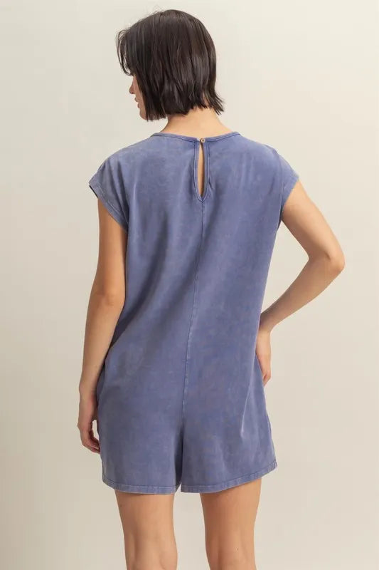 Round Neck Cap Sleeve Relaxed Fit Breezy Romper f3b94f2d-984e-4b31-96c1-a7374018c78f-Max
