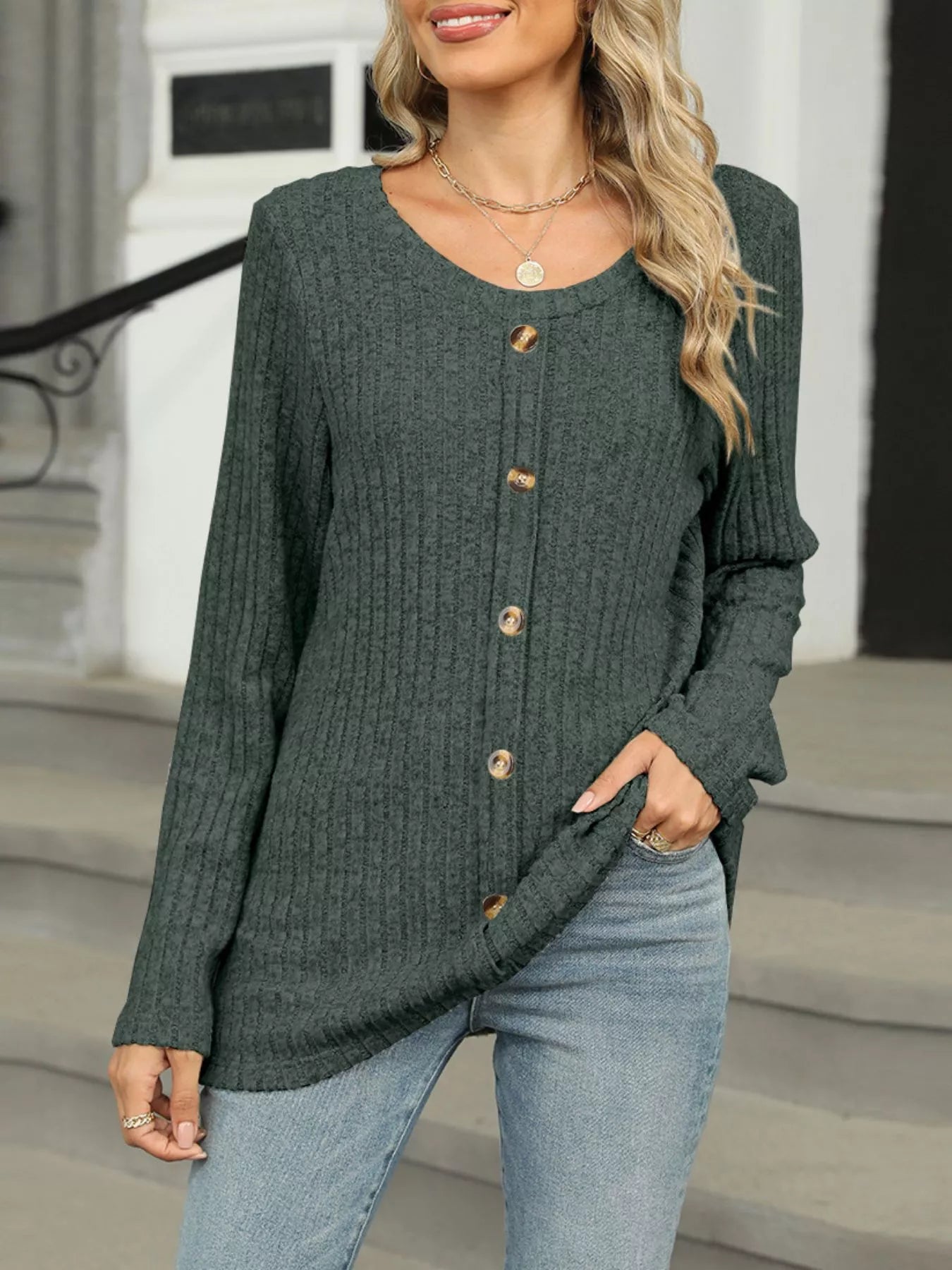 Ribbed Round Neck Long Sleeve Top Moss f3bb5868-40a4-4c5e-bc20-7fa693dec149-Max-Origin