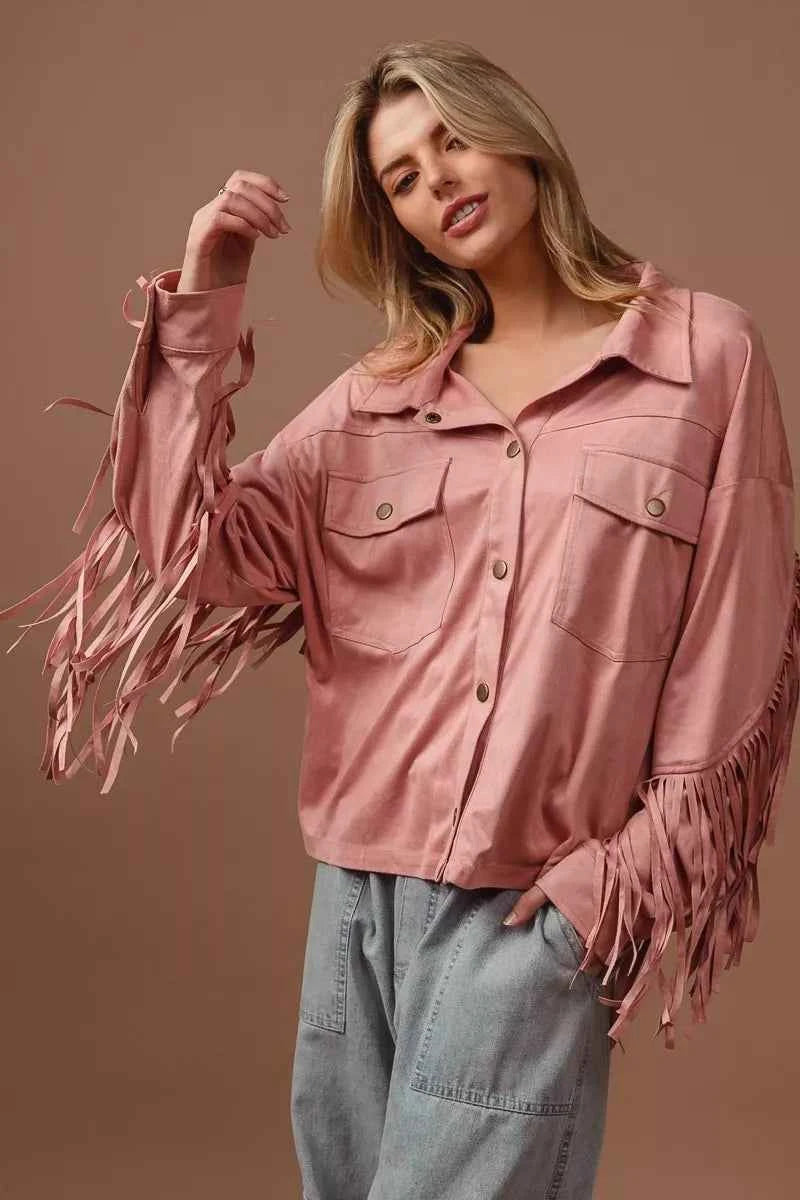 BiBi Suede Fringe Long Sleeve Jacket BLUSH f3bc2980-d95a-4bf6-8d06-3f82383deb85-Max-Origin