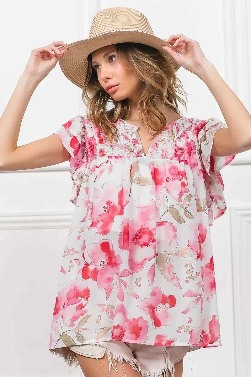 BiBi Floral Print Flutter Sheer Top f3c56acb15c7413eb9819991d6a74d9c-Max-Origin