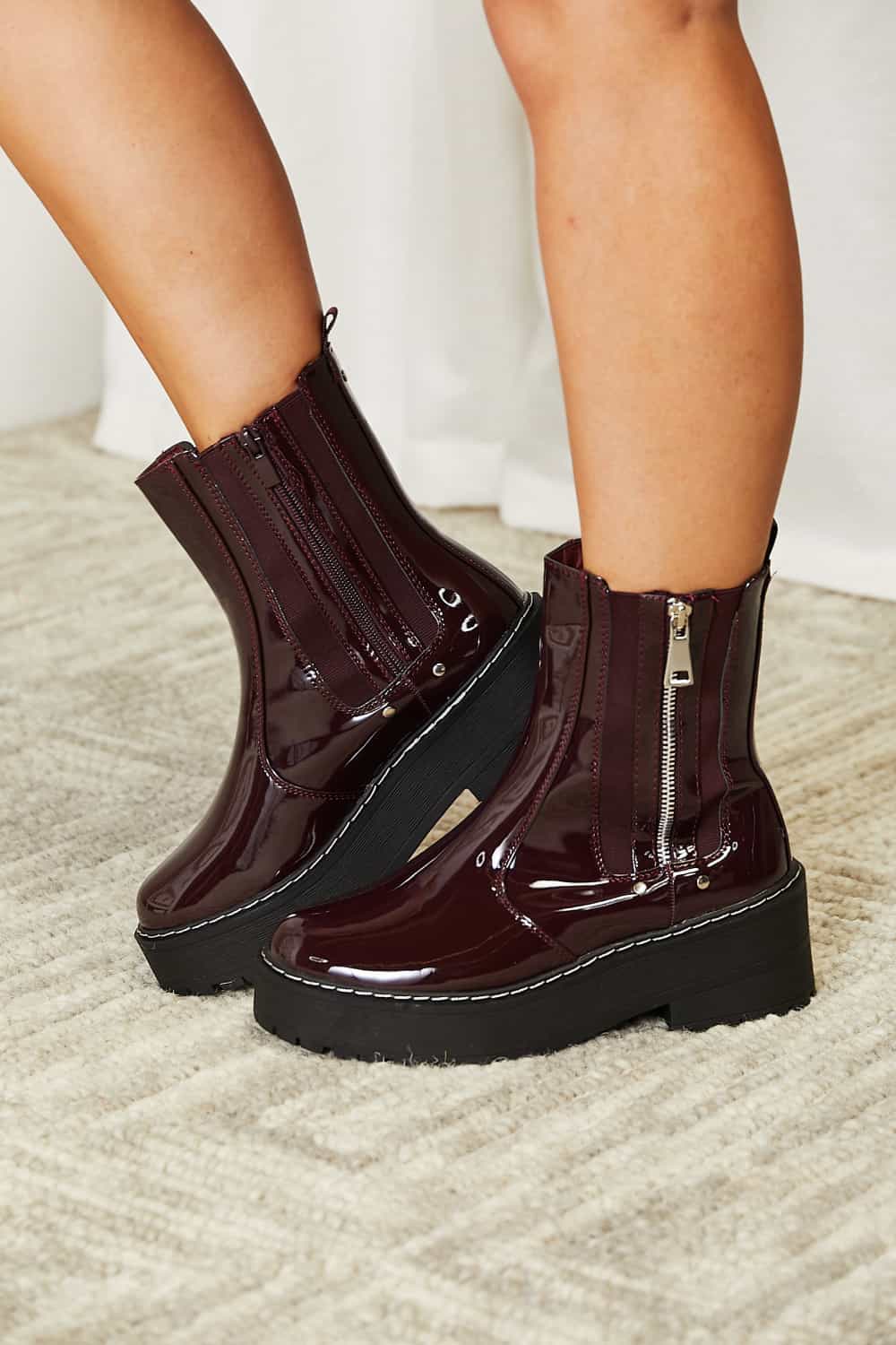 Forever Link Side Zip Platform Boots Burgundy f3cac759ca394587ae739e323075c18a-Max