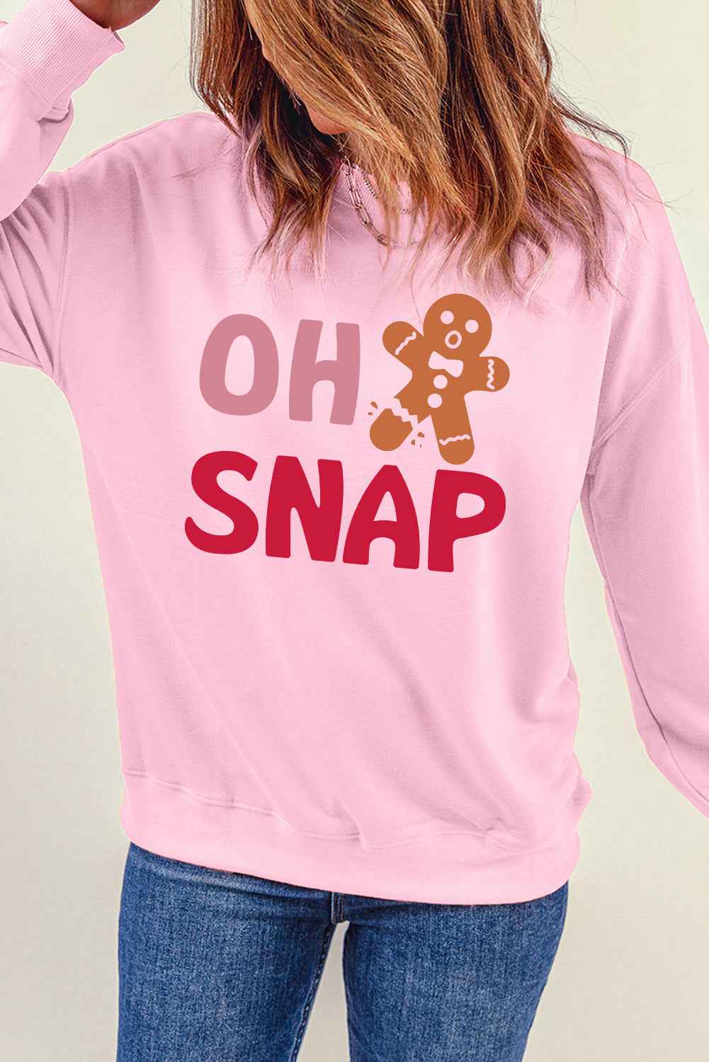 Pink Christmas OH SNAP Gingerbread Man Heat Transfer Printing Graphic Sweatshirt f3d854afa68fdbda