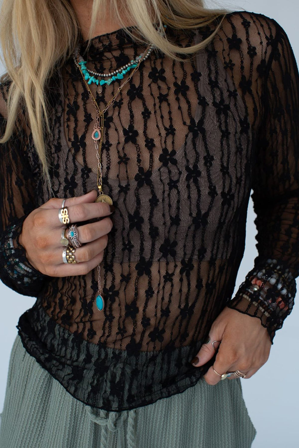 Black Sheer Floral Lace Long Sleeve Slim Fit Top f3de47956c92ebc0