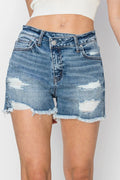 RISEN Stepped Waist Frayed Denim Shorts MEDIUM f3e9299f-ee80-4bbf-b8c9-d20627c8a190-Max