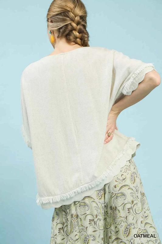 Linen Frayed Hem Scallop Edge Top f3edc3a7-911d-445c-80b4-7bea21fa2b18-Max-Origin