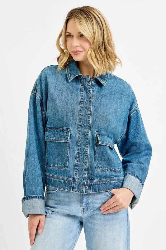 Oversized Cargo Pocket Denim Jacket with Cuffed Sleeves f3ef664695b8402aa1ce10da5e29e659-Max-Origin