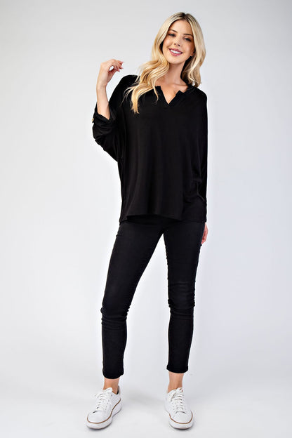 Celeste Full Size Notched Three-Quarter Sleeve Blouse