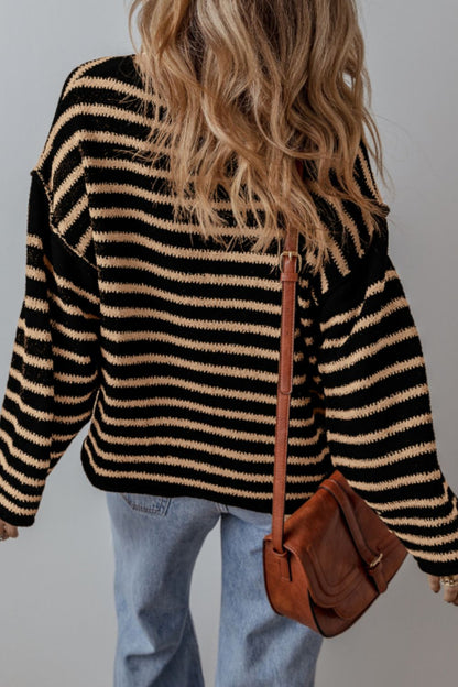 Stripe Drop Shoulder Round Neck Sweater