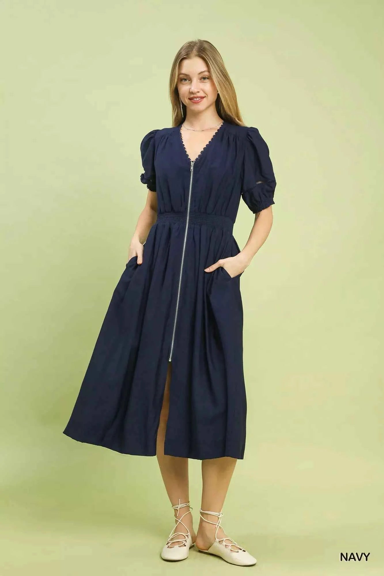Umgee Zip-Front Smocked Waist Midi Dress f3f5afa5-7c09-43c6-b078-602e9531debd-Max-Origin