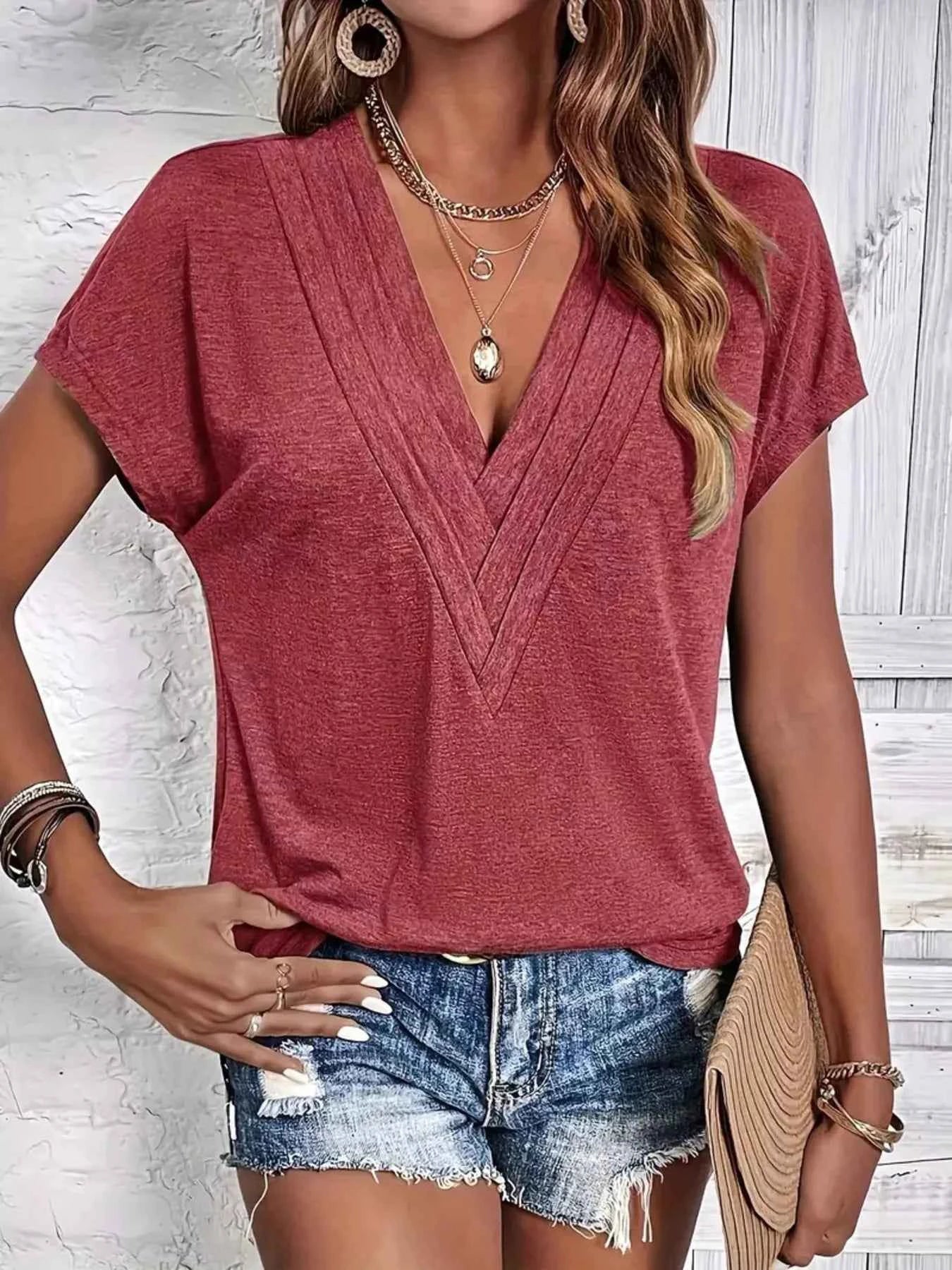 V-Neck Short Sleeve Casual Top f3fccfe71501425984f3a3808654f2b9-Max-Origin