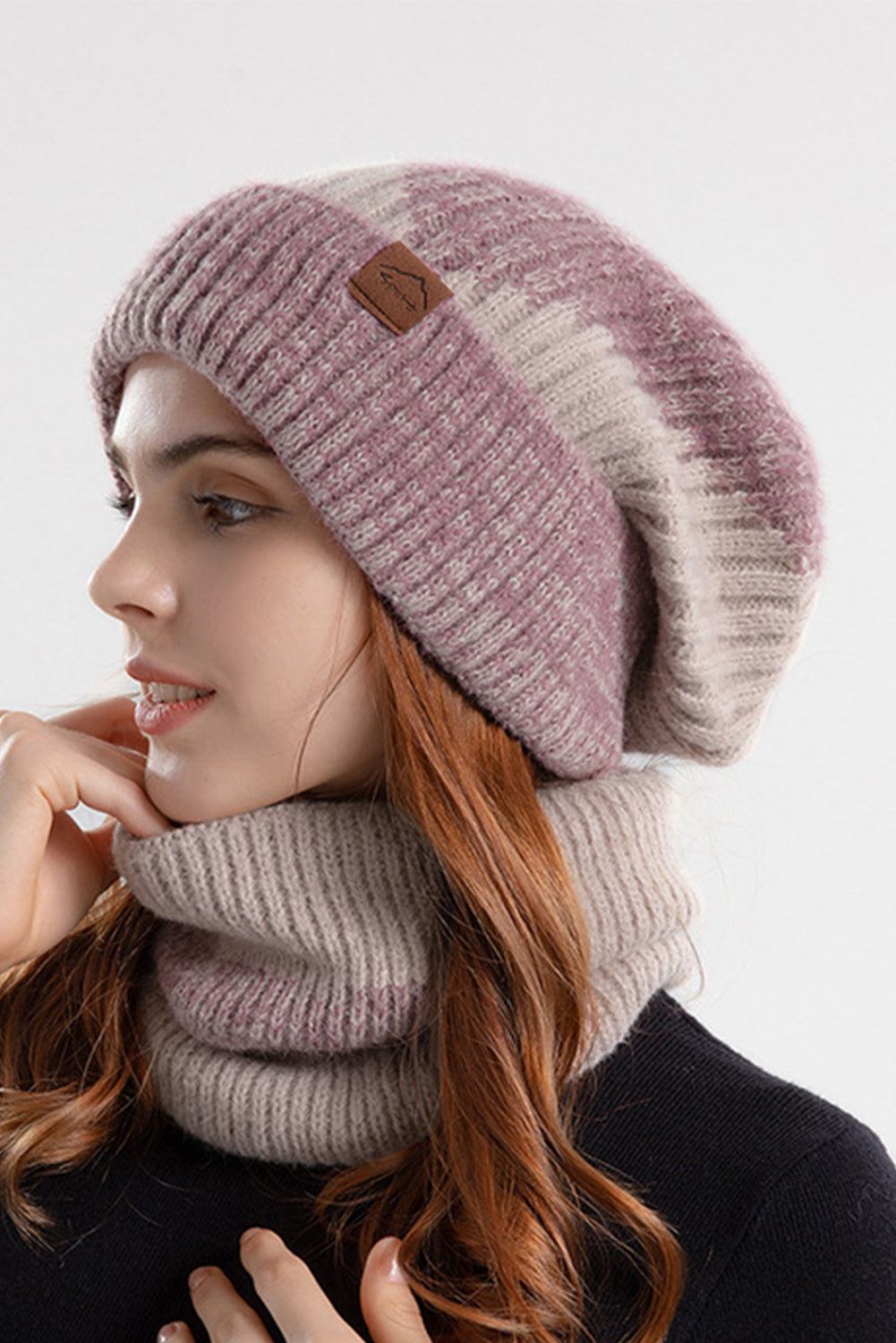 Peach Blossom Winter Beanie Hat and Cozy Sherpa Liner Scarf Set Peach Blossom ONE SIZE acrylic fibers f3fcdf8086466e67