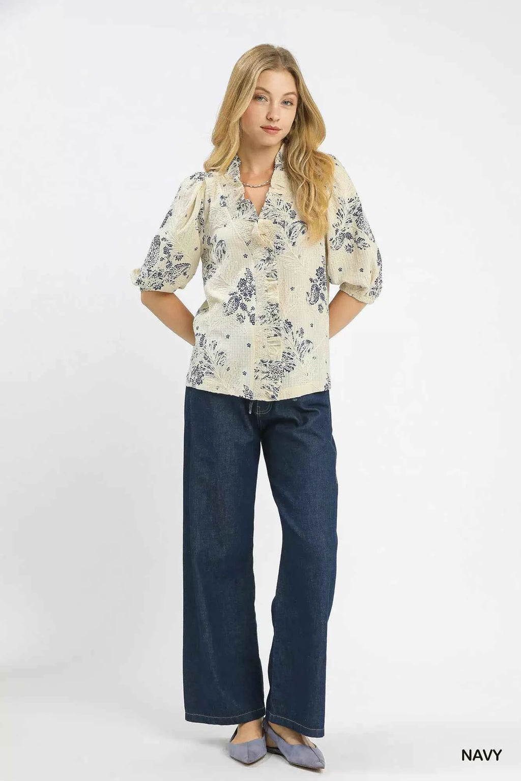 Umgee Floral Embroidered Blouse with Ruffle Trim f3fe24a6-13b7-465c-a825-f7a60df043d7-Max-Origin
