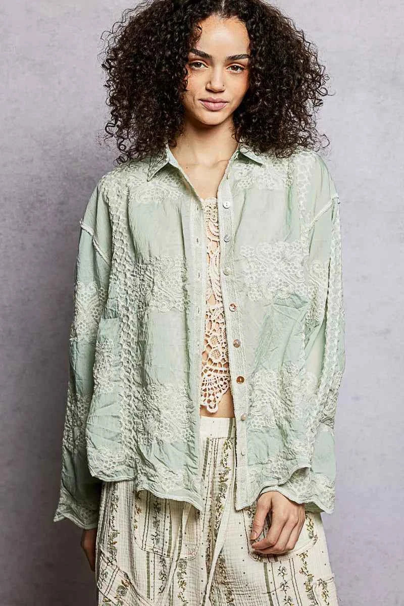 POL Embroidery Button Down Long Sleeve Shirt MINT One Size f4081ec3-1f48-4fd4-850d-5240bd5ababf-Max-Origin