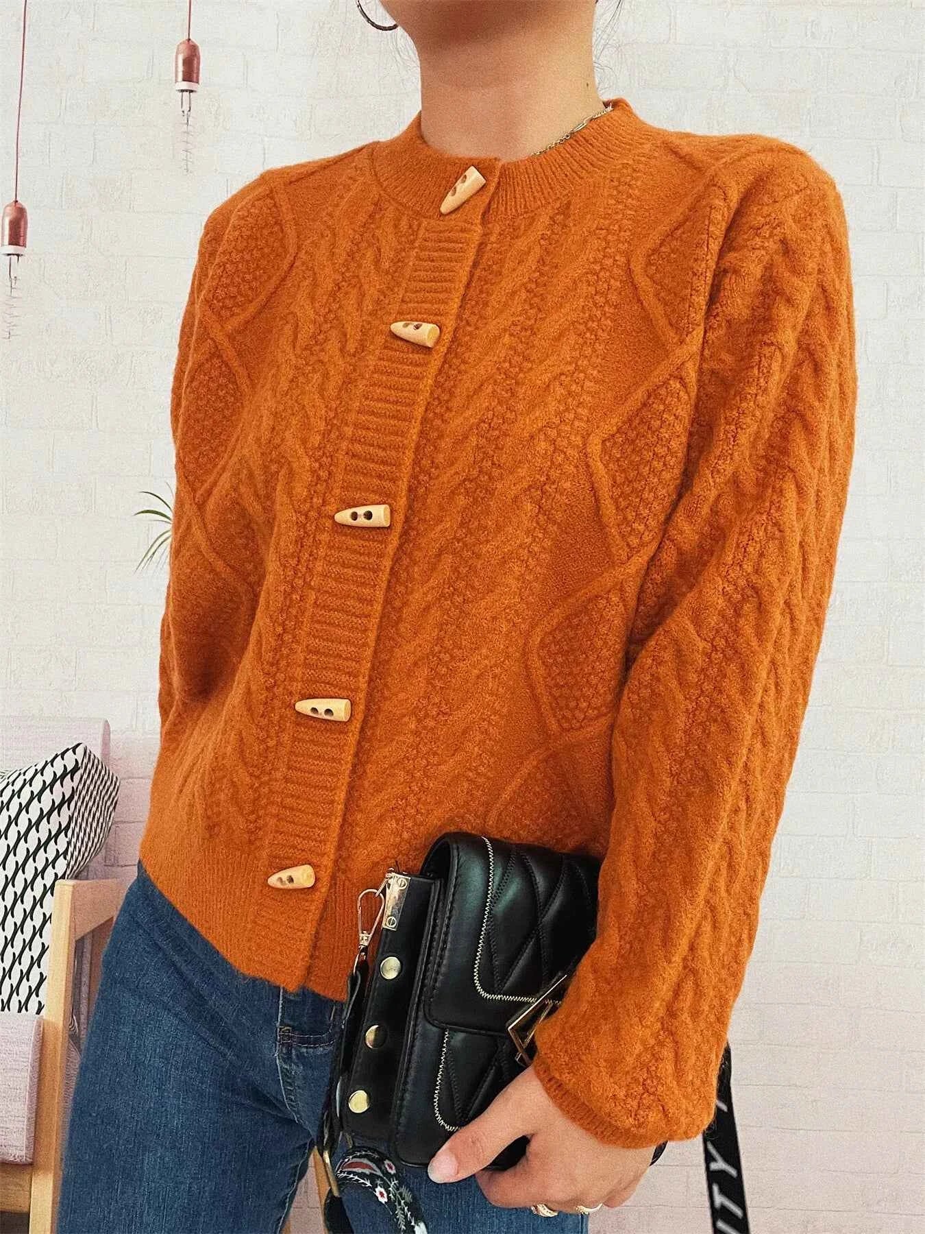 Cable Knit Button-Up Cardigan