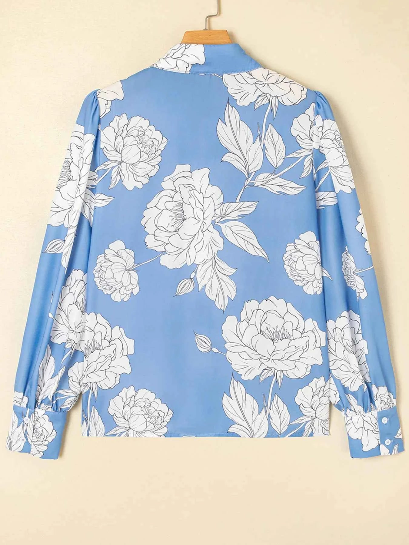 Floral Print Button Up Pleated Detail Puff Sleeve Shirt f413bdbe474a4c0a87ed9b1937476c46-Max-Origin