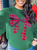 Plaid Bow Graphic Christmas Sweater Dark Green f415c459-261f-4bab-954d-317de884544c-Max-Origin