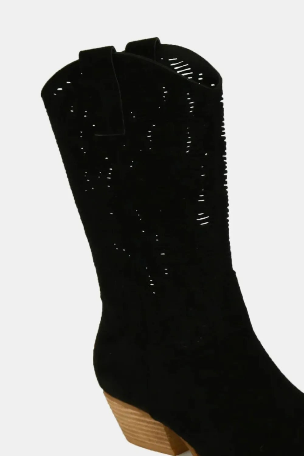 Beast Fashion Faux Suede Laser Cut Detail Block Heel Boots f41d4ef3-f362-498c-a5cc-9807ed811c4e-Max