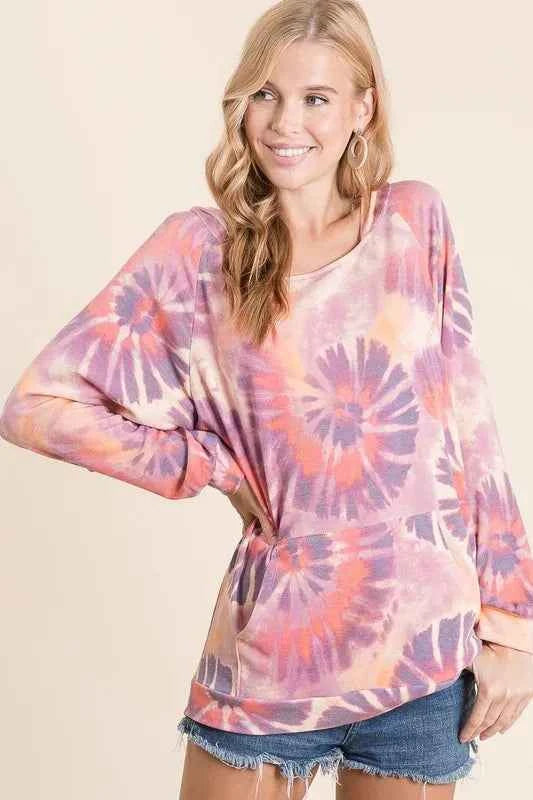 Circular Tie Dye Print Terry Hoodie with Kangaroo f41fa4ae95f243619bd2eddae23da883-Max-Origin