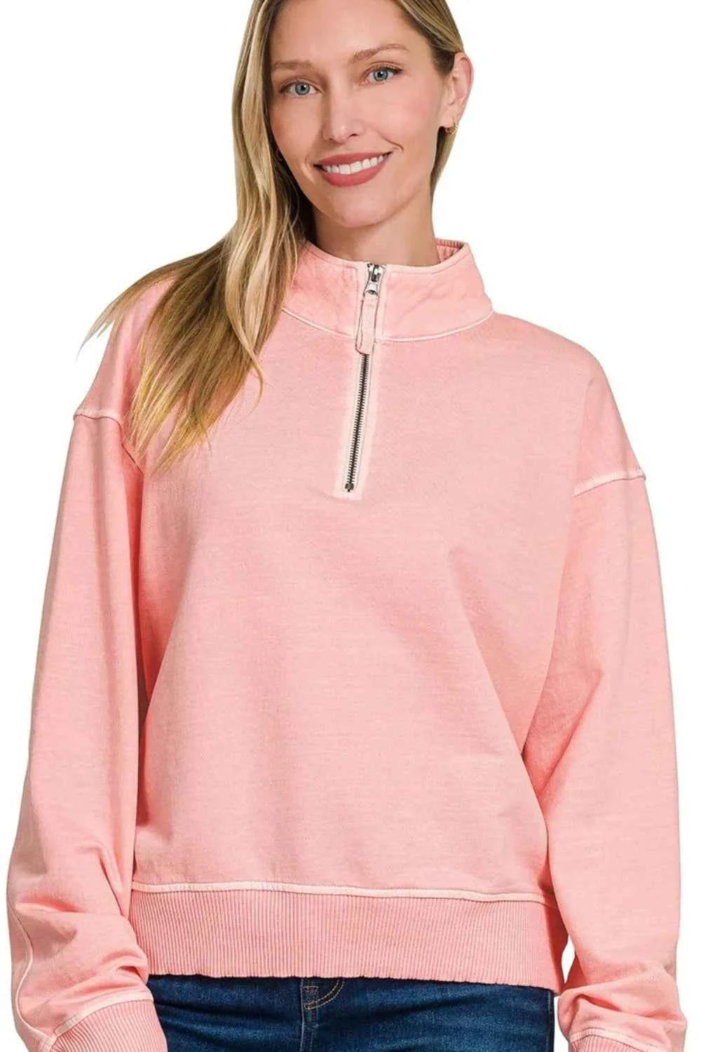 F/terry Pigment Dye & Enzyme Washing Half Zip Top f422cd30-3c54-4d03-b755-78b582cb7708-Max-Origin