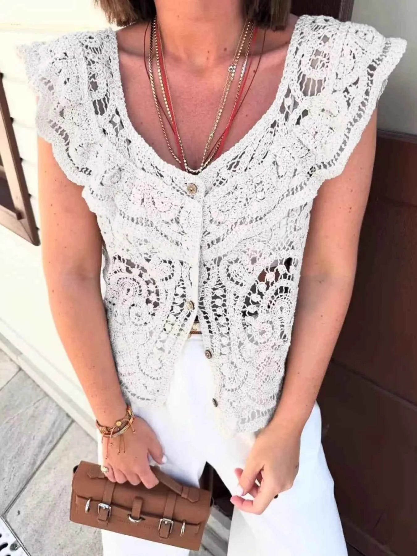 Crochet Lace Button Up Cardigan White One Size f424d171-430e-4a0f-9b0d-ca0feb1064c7-Max-Origin