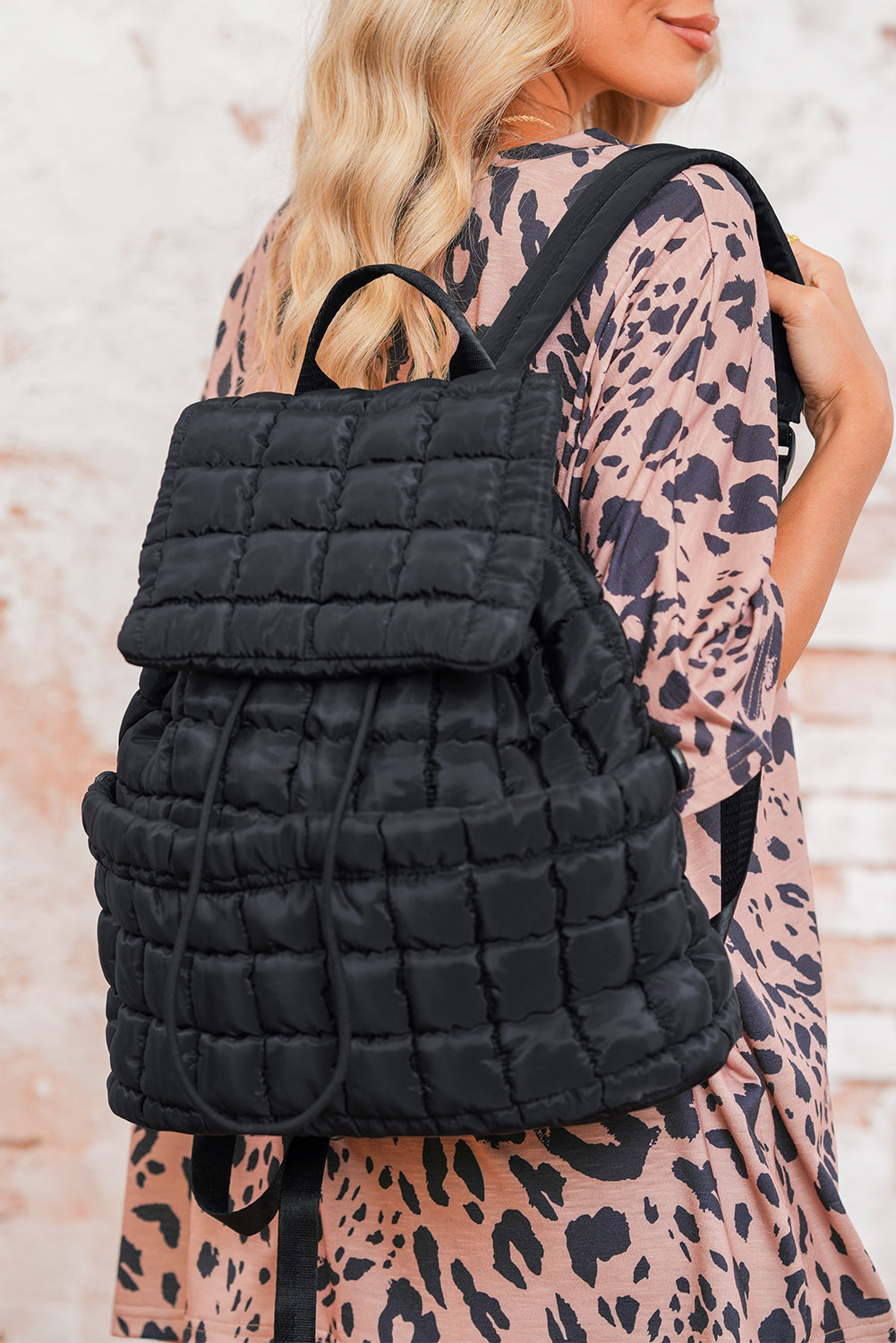 Black Solid Flapped Quilted Puffer Backpack f424f186f53a7adb