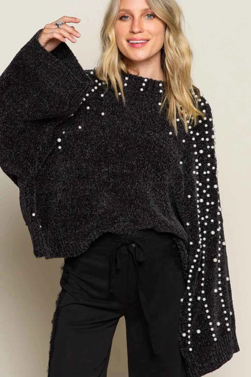 POL Oversized Pearl Embellished Sweater