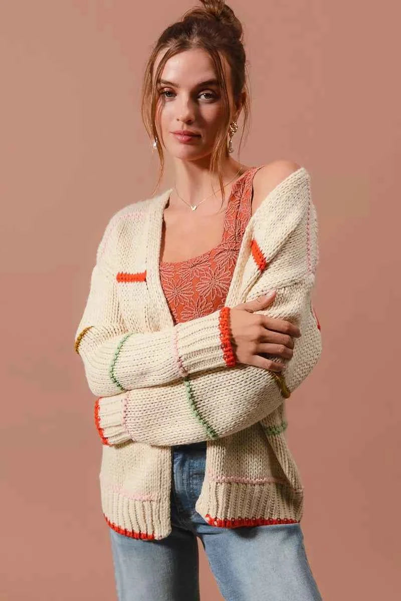 SO ME Loose Fit Multi Stripe Open Front Cardigan f43a7a64d068453d9e96ae4f6c2d9a1e-Max-Origin