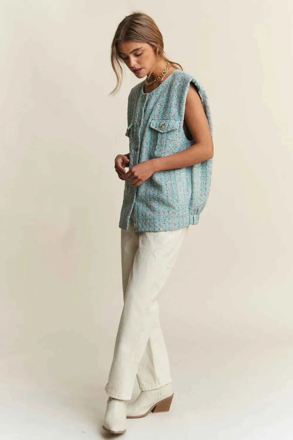 J.NNA Frayed Tweed Padded Shoulder Vest f43cf8dd-3335-49d5-b7b2-c7e373aa3480-Max