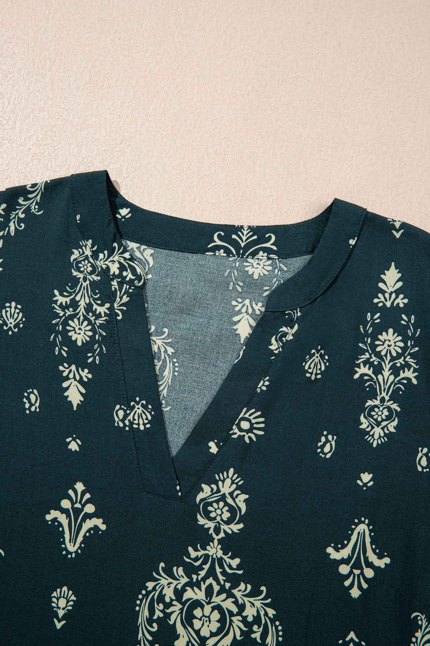 Sky Blue Boho Floral Print Lettuce Trim 3/4 Sleeve Mini Dress f43dc3d91dec2f26