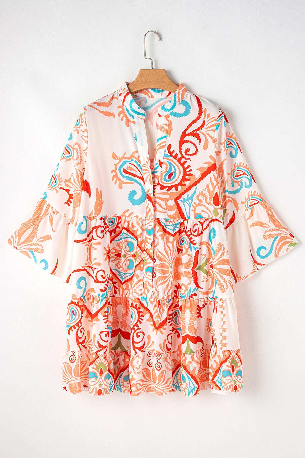 White Ethnic Print Boho Button Tiered Mini Dress f4401adf18896ebe-_5