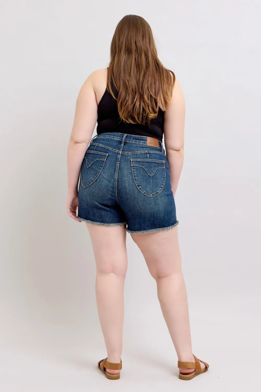 Judy Blue Tummy Control Fray Hem & Shield Back Pockets Denim Shorts f4433f2b-2e7a-4afb-8b25-bf9e711d9306-Max