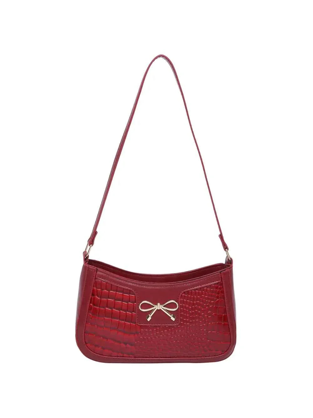 Crocodile Pattern Shoulder Bag with Bow Detail f443abb4-ed63-4626-bb41-ca6802c05965-Max