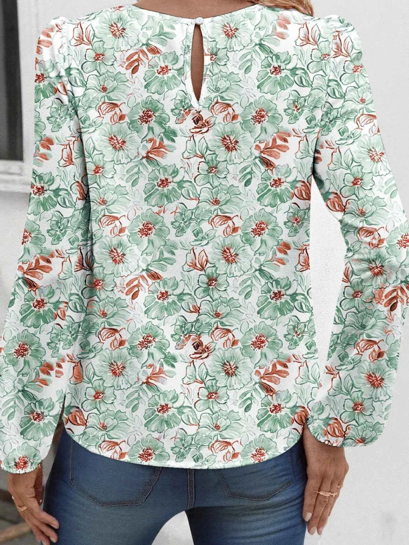 Floral Print Keyhole Neck Blouse f444b53a6bd8494ba93ccf65fe45b89f-Max-Origin