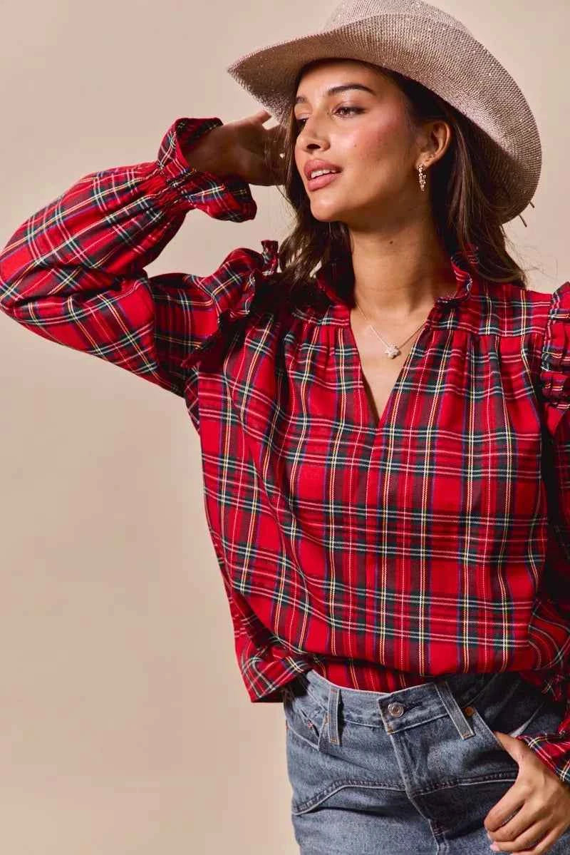 SO ME Christmas Checkered Plaid Smocked Blouse f448c6c18444492689e1f70fc9e51be0-Max-Origin