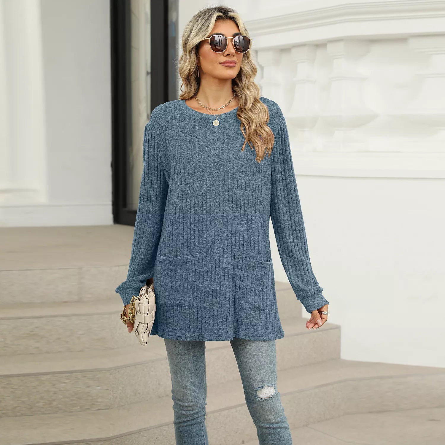 Ribbed Knit Long Sleeve T-Shirt f44b1baa-bb50-462f-8941-2a82a2a5ea99-Max-Origin