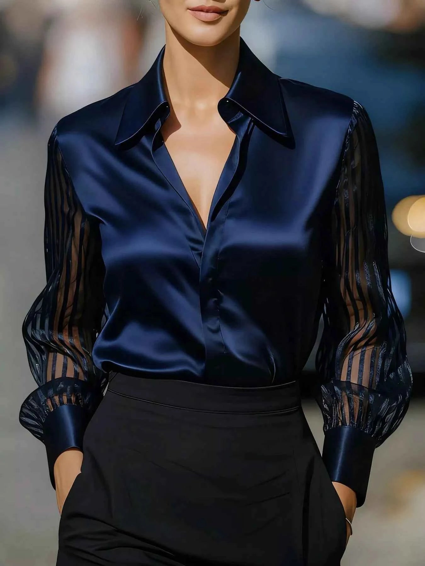 Striped Sheer Long Sleeve Shirt Navy Blue f4505a52ed5d4c12ac6f6f53153190c1-Max-Origin