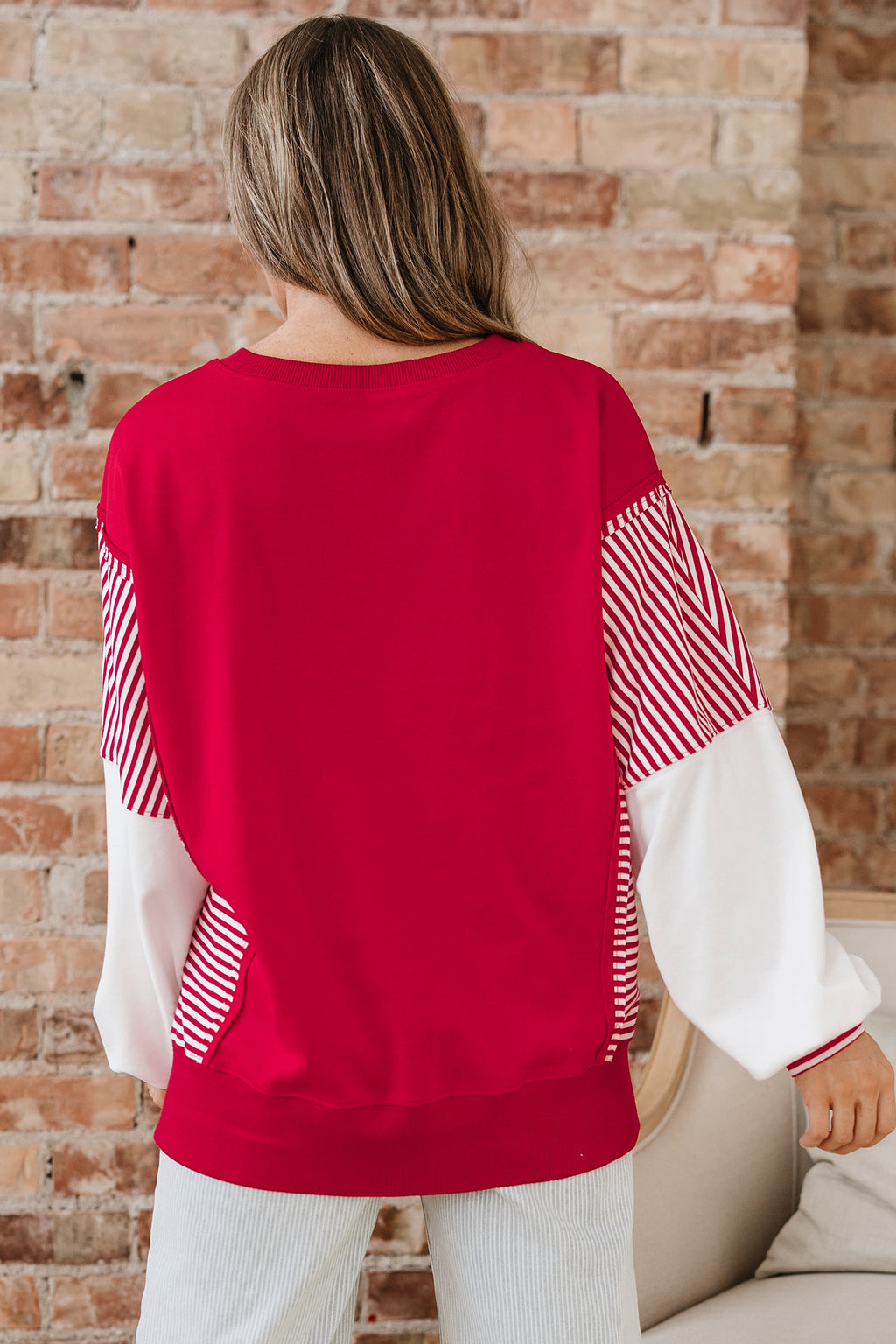 Racing Red Striped Patchwork Sleeve Colorblock Sweatshirt f4510229cd7755ef