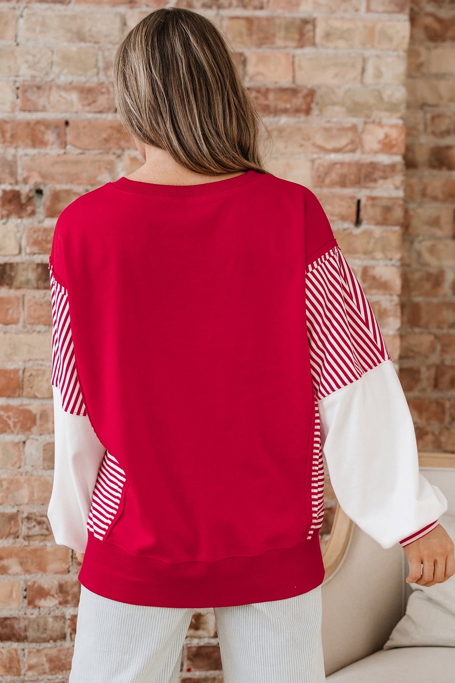 Racing Red Striped Patchwork Sleeve Colorblock Sweatshirt f4510229cd7755ef