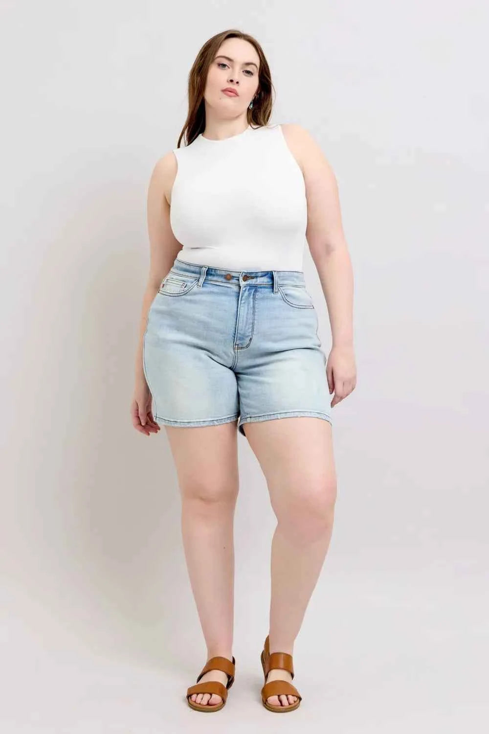 Judy Blue Full Size 2 Button Denim Shorts with Pockets Plus Size f451c82d-d096-40e1-888a-87db32348dbf-Max
