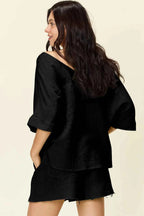 Double Take Texture Half Sleeve T-Shirt and Drawstring Shorts Set f458fcbc-8a64-4a91-8dbb-e154a84c81f7-Max