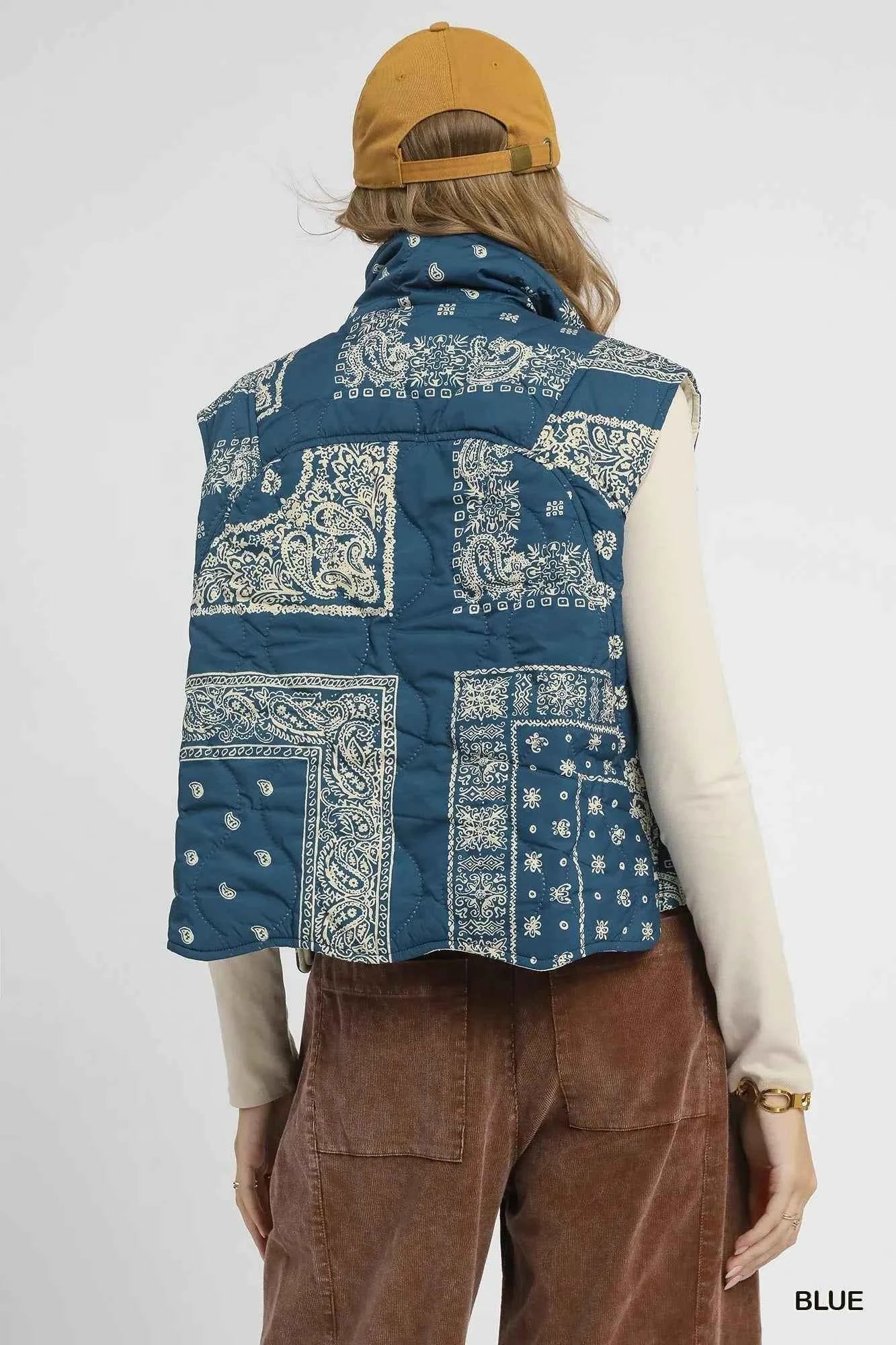 Umgee Bandana Print Quilted Puffer Vest f463d494-8495-4be0-9316-6910116e9963-Max-Origin