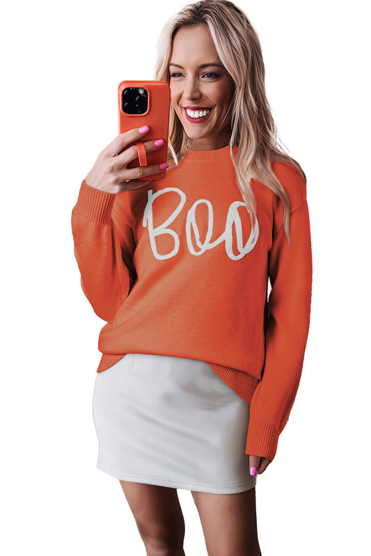 Orange Halloween Boo Drop Shoulder Knit Sweater Orange 50%Viscose+28%Polyester+22%Polyamide f469e6b75ca87995
