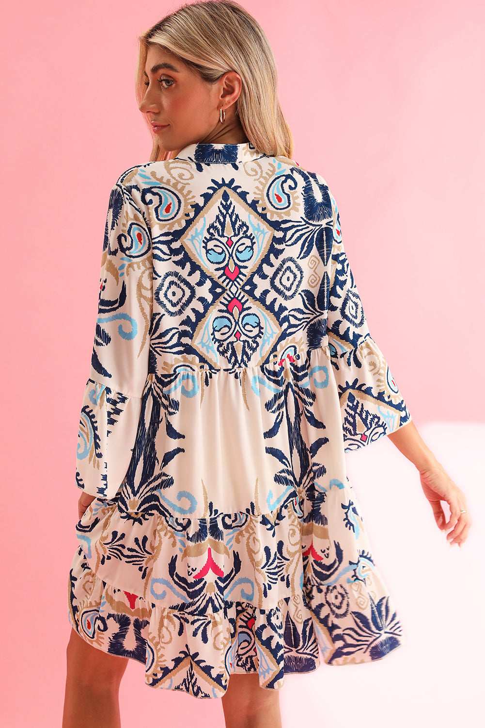 White Ethnic Print Boho Button Tiered Mini Dress f46ab27ee3e022a2-_10