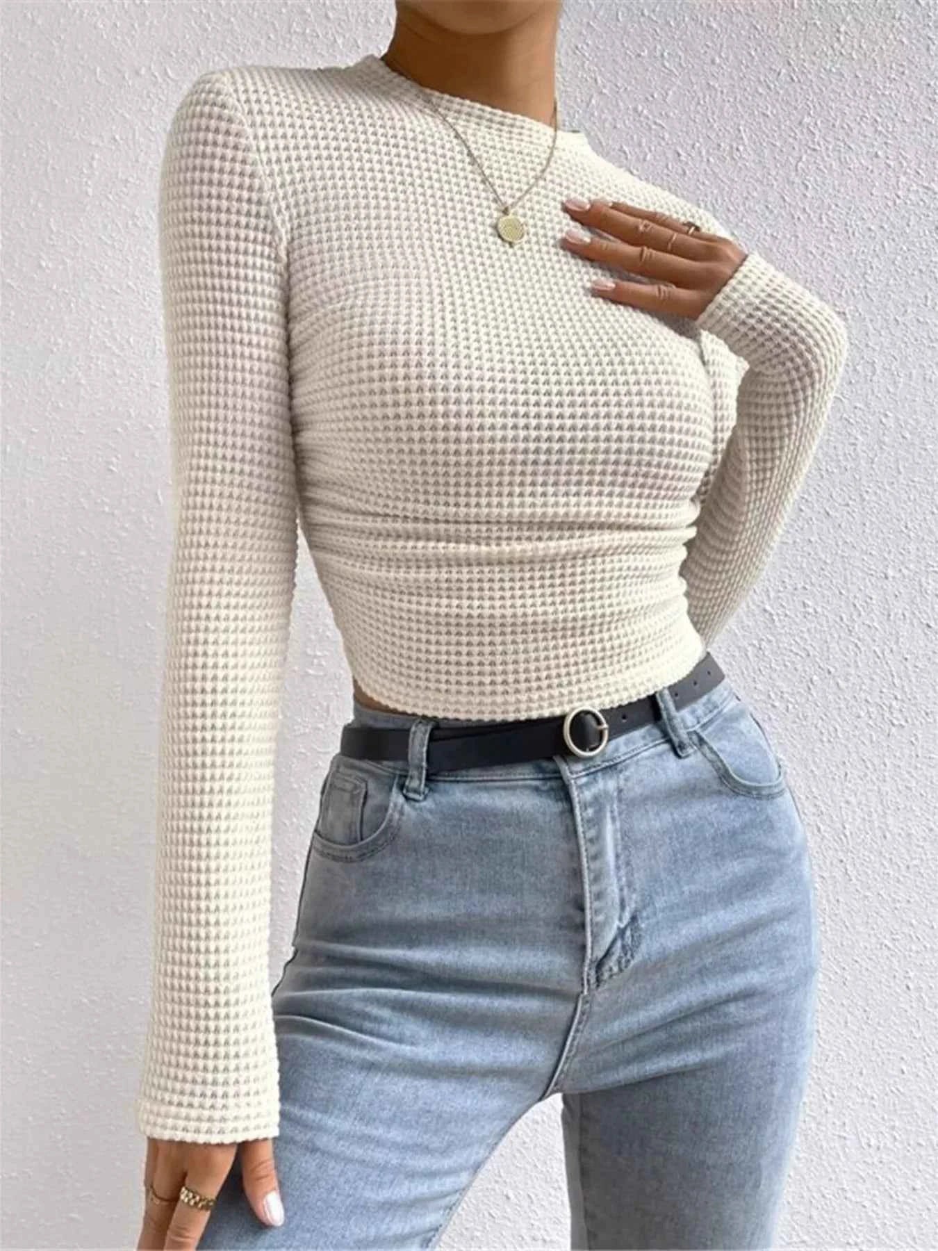 Waffle Knit Long Sleeve T-Shirt f46d4d1a3aa4420a986324d3b3291eef-Max-Origin