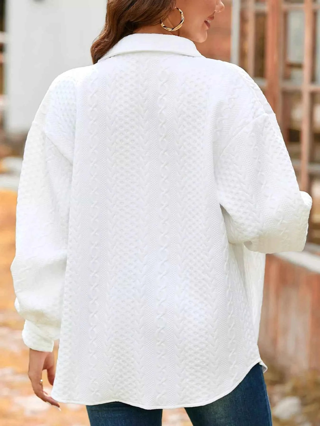 Cable Texture Puff Sleeve Loose Shacket f47509ef-c11a-468b-afee-6a3b08bbc83f-Max-Origin