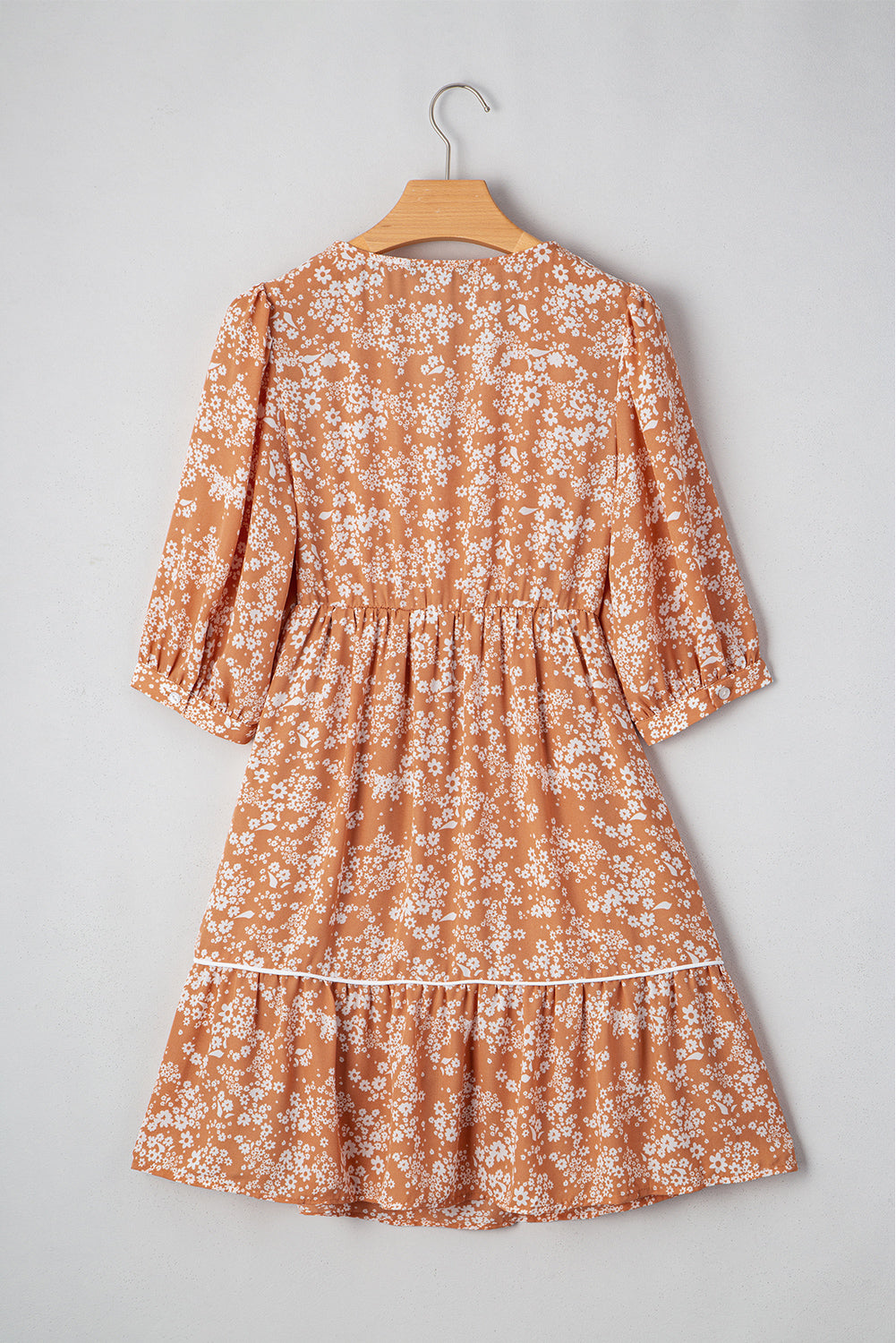 Yellow Floral Print Contrast Trim Button Tie Neck Swing Dress f475db88ef0617f0