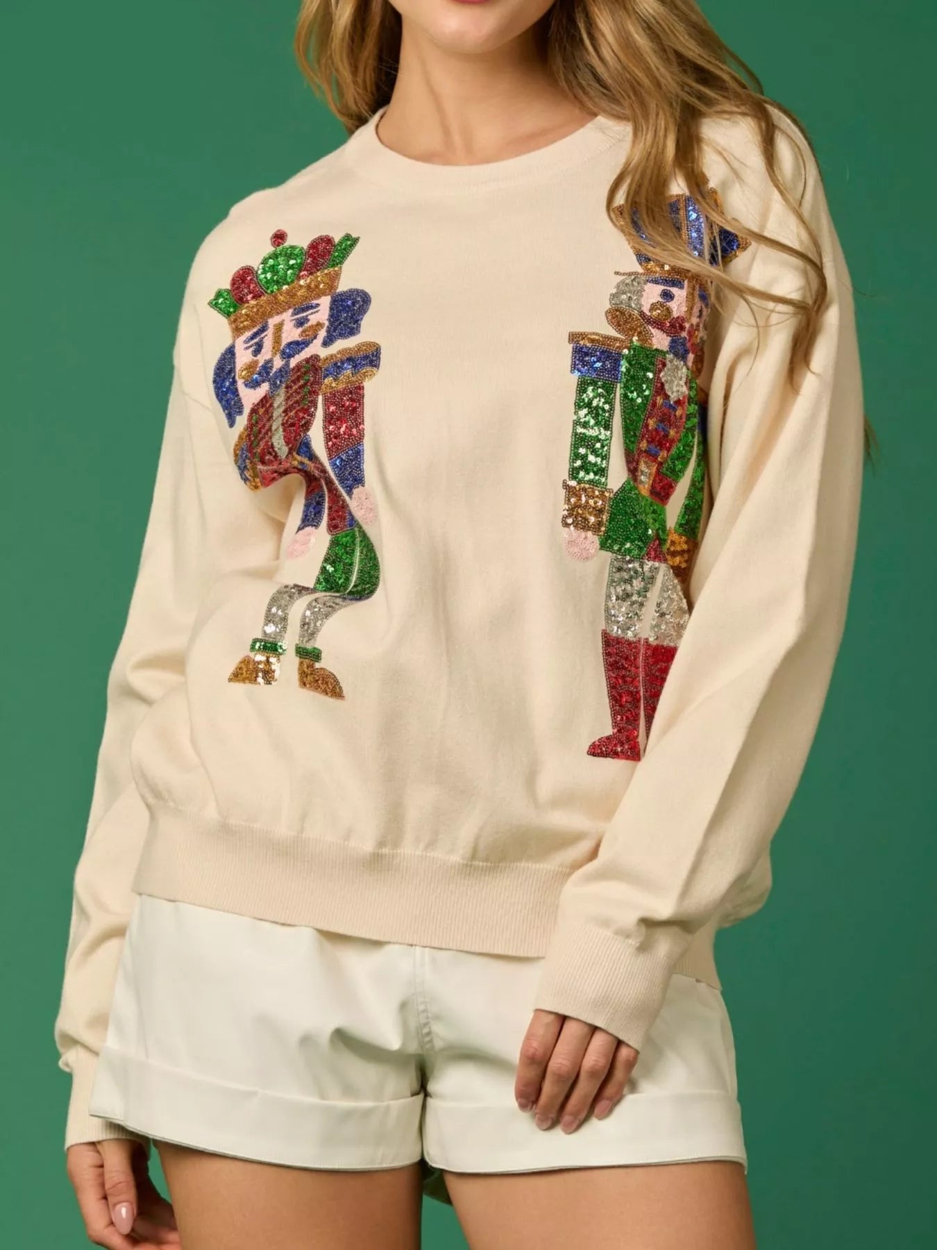 Sequined Nutcracker Long Sleeve Sweatshirt Apricot f4766d7f-5a21-4668-a22f-f532f4fbce41-Max-Origin