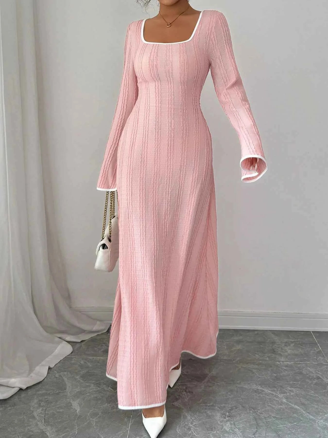 Textured Square Neck Long Sleeve Maxi Dress f4819dbe-eeee-4de6-b85e-293d59b98057-Max-Origin