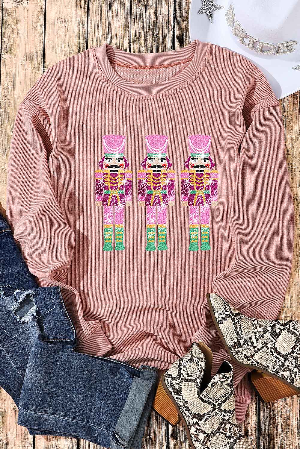 Black Nutcracker Graphic Sequins Patch Mineral Wash Corded Sweatshirt f486cfcb1ad585cc